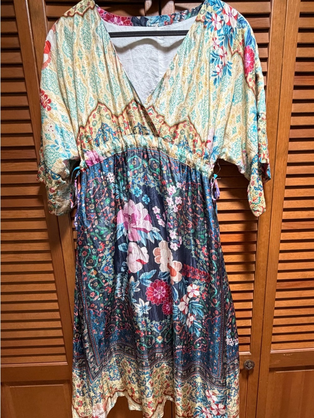 Johnny Was Multi-Color Floral Midi Dress in Yellow, Navy, Pink